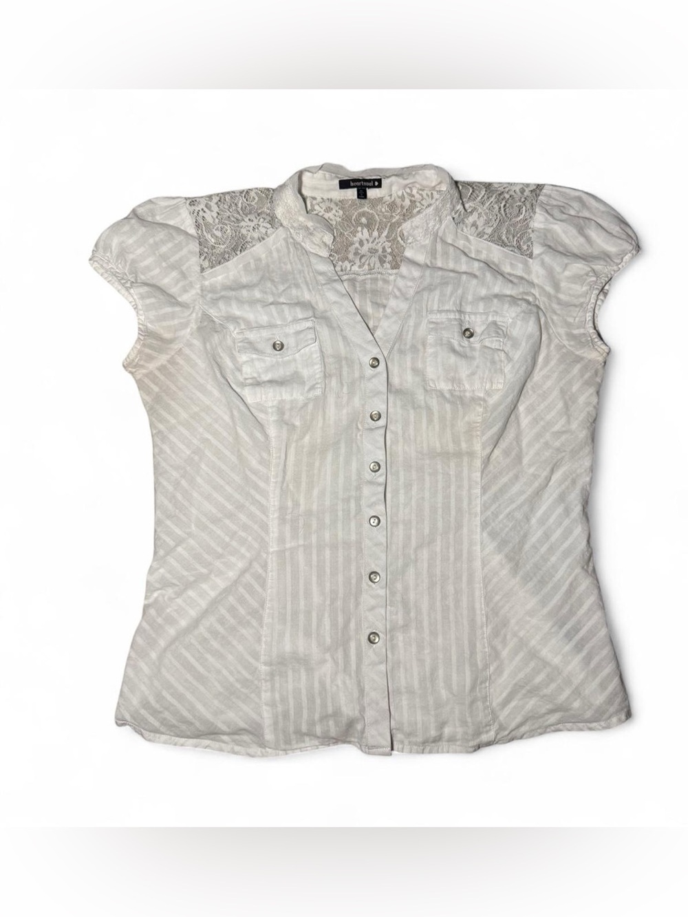 Y2K vintage office siren Fairycore White lace button up blouse ☮️